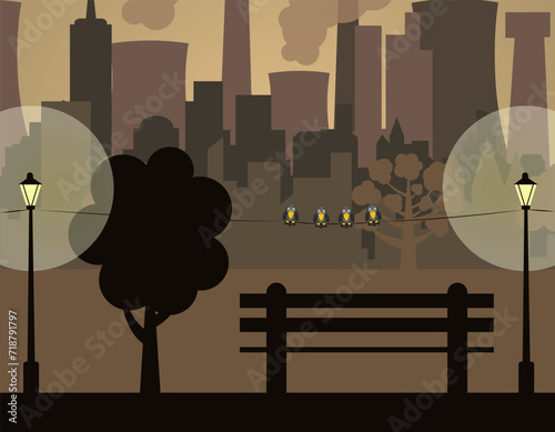 Air pollution. Pollution problem. Air pollution. Polluted air in the city. Vector flat illustration.