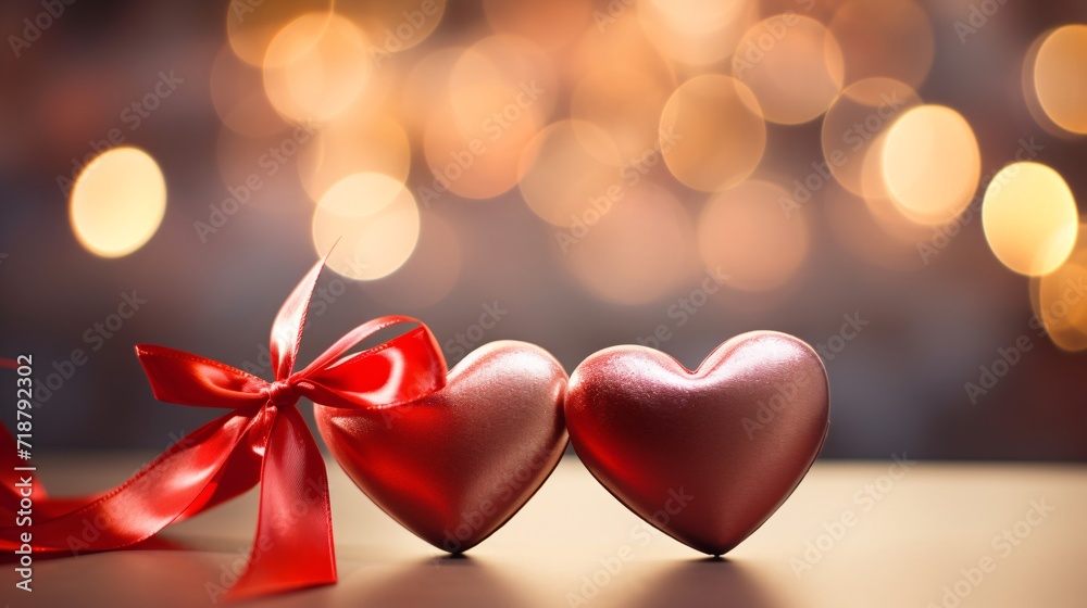 two hearts with lights and blur background two hearts with lights and blur background