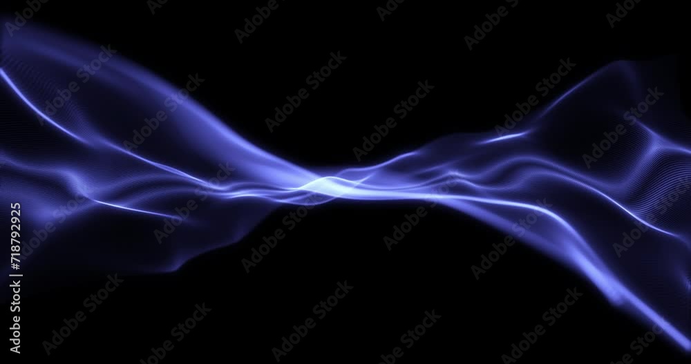 Fluttering abstract blue ribbon of particles on black background. Seamless looping animation. Fluttering abstract blue ribbon of particles on black background. Seamless looping animation.