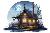 Silver Moonlight Cottage Isolated on Transparent Background