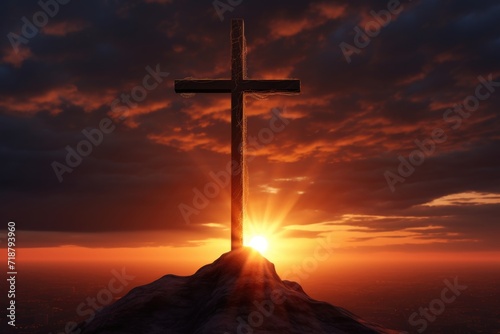 Christian Cross Silhouette at Sunset for New Year 2023
