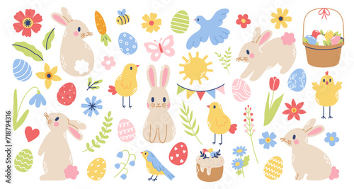 Easter set. Hand drawn vector illustration for stickers, greeting cards, poster.