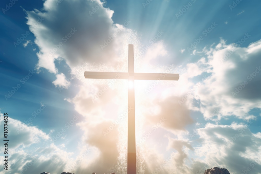 Cross in clouds symbolizes Christian faith and eternal life. Cross in clouds symbolizes Christian faith and eternal life.