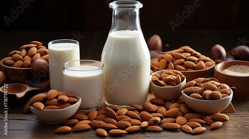 Soy milk in a glass an bottle  is a beverage made from soy bean. it also called susu dele which is from susu kedelai in Indonesia.