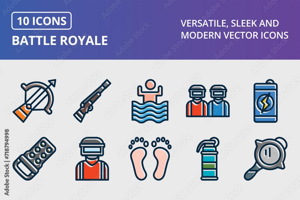 Battle Royale Thick Line Filled Dark Colors Icons Set Battle Royale Thick Line Filled Dark Colors Icons Set