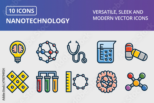 Obraz na plátně Nanotechnology Thick Line Filled Dark Colors Icons Set