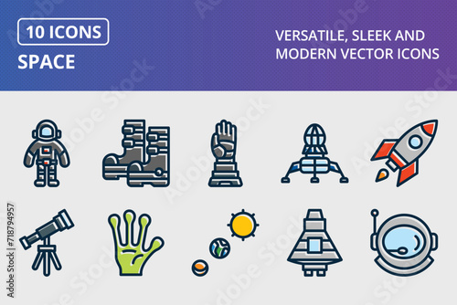 Space Thick Line Filled Dark Colors Icons Set