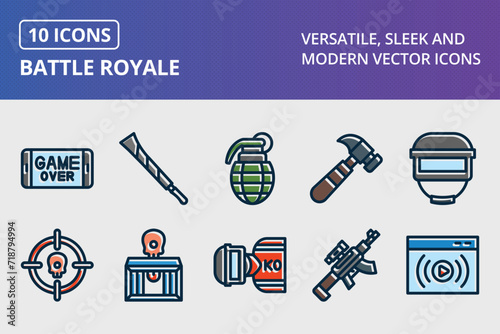 Battle Royale Thick Line Filled Dark Colors Icons Set