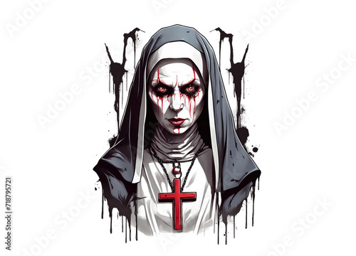 illustration of an evil scary Halloween zombie nun