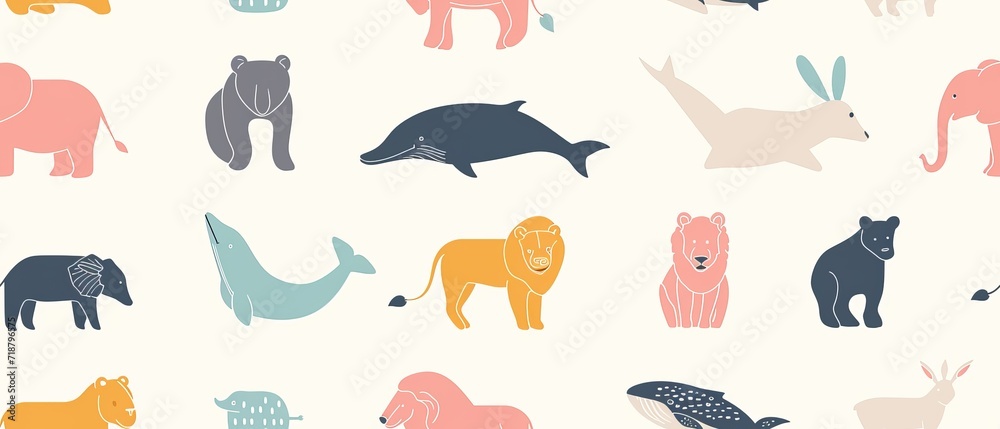 Seamless pattern of pastel colored animals