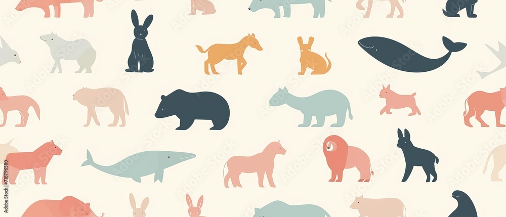 Seamless pattern of pastel colored animals