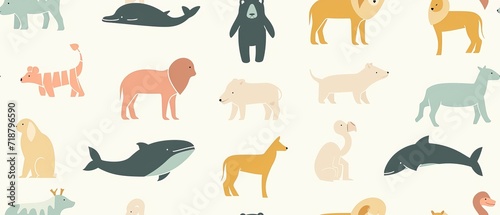 Seamless pattern of pastel colored animals