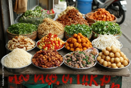 Vietnamese street food in Hanoi is characteristic. Generative Ai.