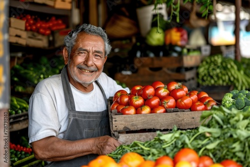 Middle-aged Latina produce vendor. Generative Ai.