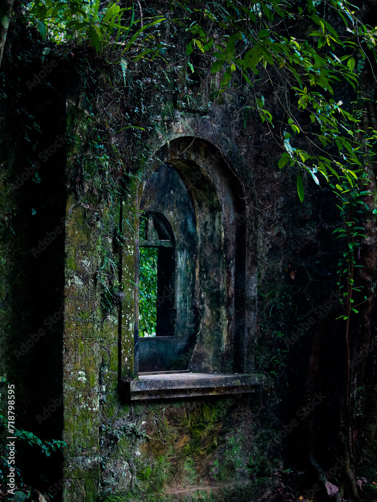 Ancient French church located in the forest in Vietnam