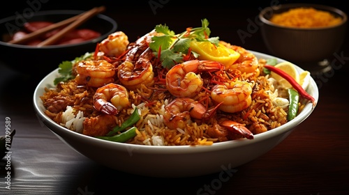 nasi goreng seafood or fried rice seafood . traditional indonesian