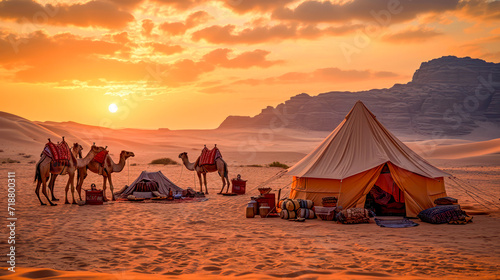 beduin camp in the desert photo