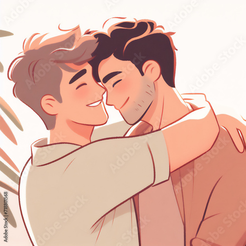 Couple of boys hugging. Concept of friendship, love, brotherhood. Illustration created with AI