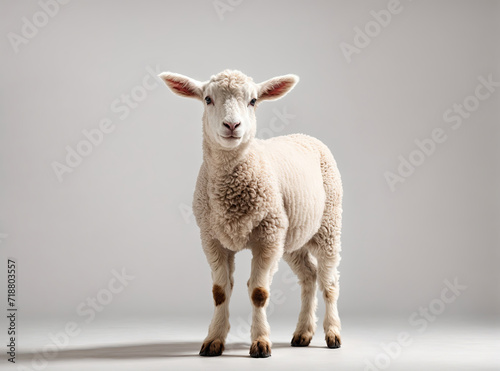 Studio Portrait of a Lamb on a White Set