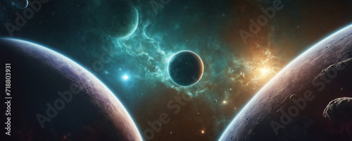 Space Fantasy Stars in a Cosmic Night Emerald Sky Illustration