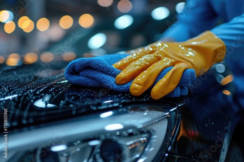 The man polishes the automobile. Generative Ai. © Planum