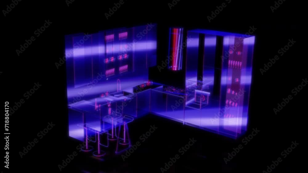 Rendering 3D animation, Modern kitchen D model on a black background Rendering 3D animation, Modern kitchen D model on a black background