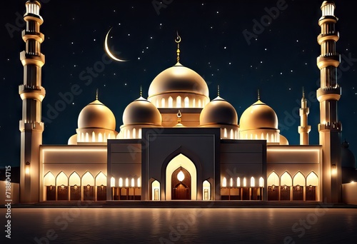 Mosque Building With Moon and Stars in Eid al-Fitr Celebration Eve for Eid al-Fitr Background