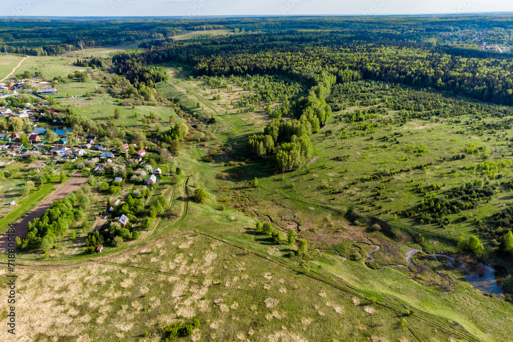 Aerial view of flat landscape in countryside