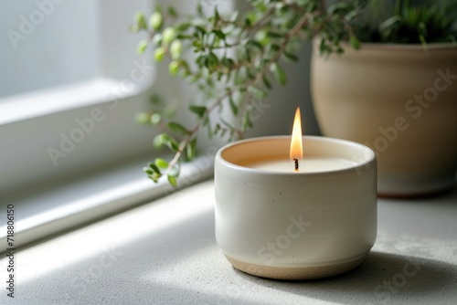 White soy wax candle with a natural scent. Generative Ai.