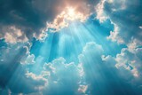 Rays or beams of sunlight emerging from the clouds. Generative Ai.