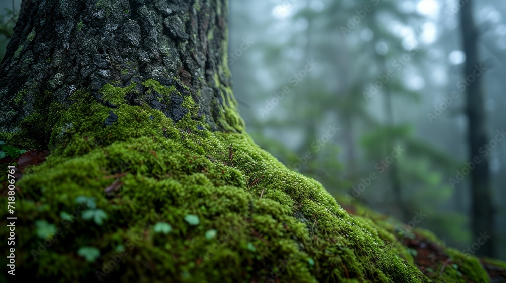 A rugged moss-covered tree trunk.