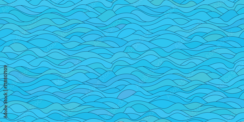 Vector drawing of sea waves, natural background, seamless pattern	