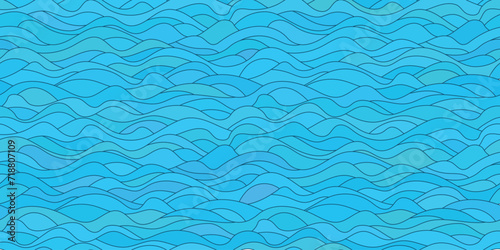 Vector drawing of sea waves, natural background, seamless pattern 
