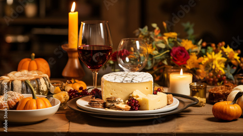 Table setting with plate pumpkin and candles