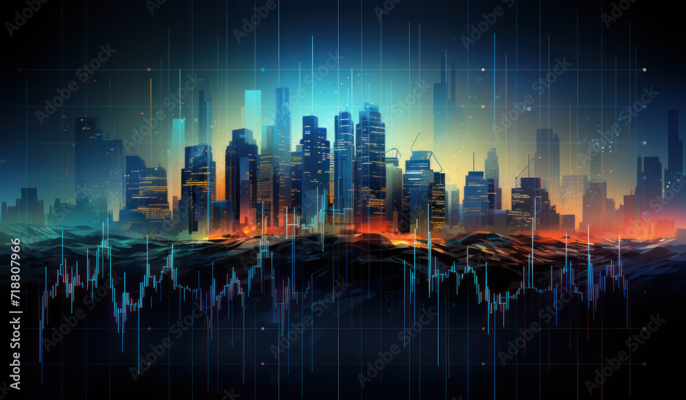 Wallpaper with a digital economic chart, generative AI