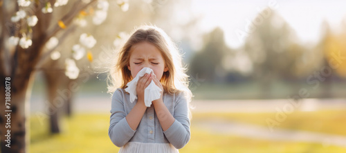 A young girl is suffering from a spring pollen allergy photo
