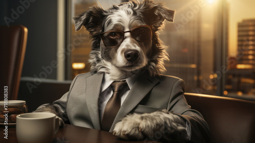 A dog in a business suit symbolizes an honorable and reliable business partner, generative AI photo