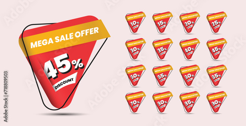 Triangular abstract mega sale discount badge design for promotional banner with slice shadow effect