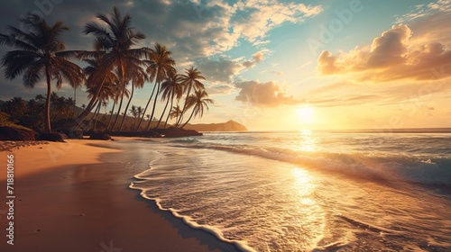 Golden Sunset Over a Tranquil Tropical Beach © esp2k