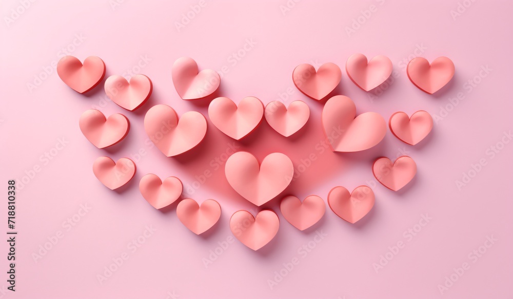 valentines day pink paper hearts on a pink background