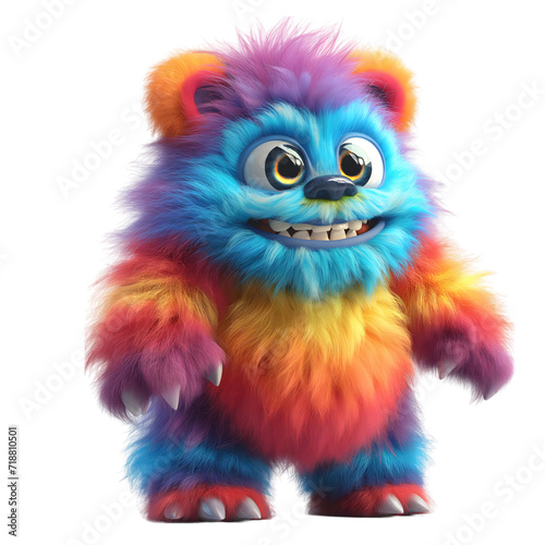 Isolated 3d cartoon funny monster a white background. stuffed friendly cute monster beats. A parody, a caricature. 3d cartoon colorful character.