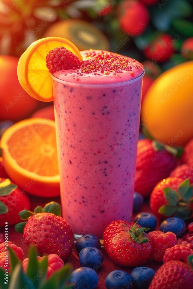 Vibrant Smoothie Energized by Colorful Fruits