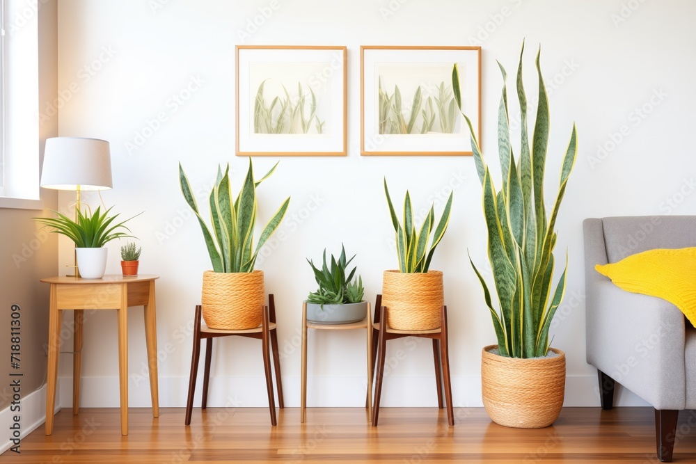 air purifying snake plants in a bedroom corner