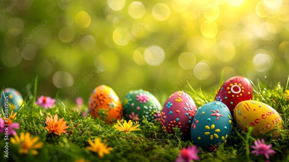 Joyful Celebration. Lively Easter scene with space for promotions