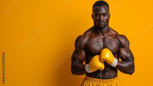 minimalist vivid advertisment background with handsome boxer and copy space