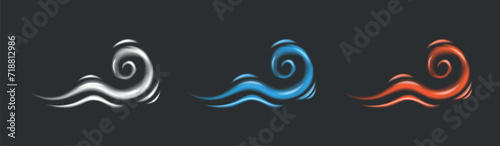 Set of abstract wind light effects. Vector wind flows