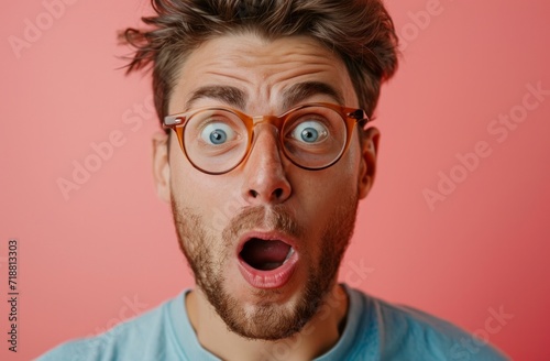 man making a surprised face while looking at camera © olegganko