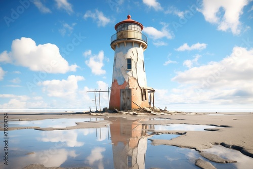 deserted lighthouse with a cracked facade