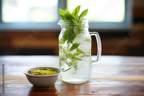 club soda mixed with fresh mint leaves in a pitcher