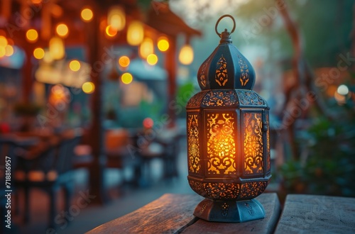 lantern on wooden table